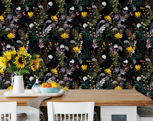 Dark yellow Flowers Pattern wallpaper