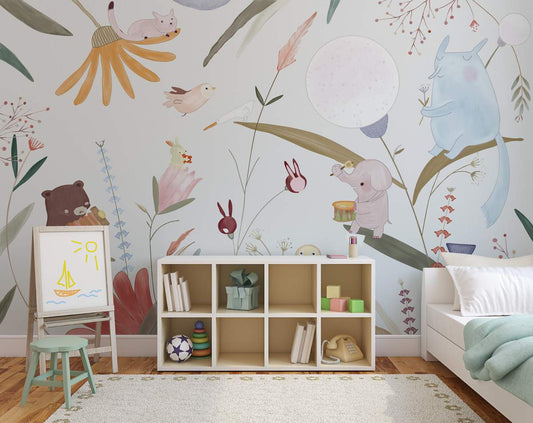 Cartoon Forest Animal Mural 3D Wallpaper