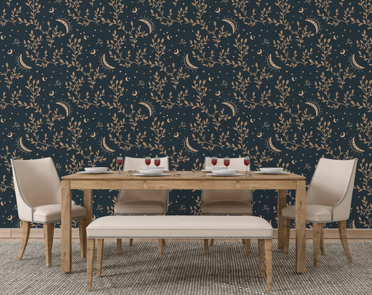 Half Moon And Star With Leafs Wallpaper Rolls