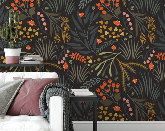 Beautiful Delicate Dark Floral Wallpaper Rolls