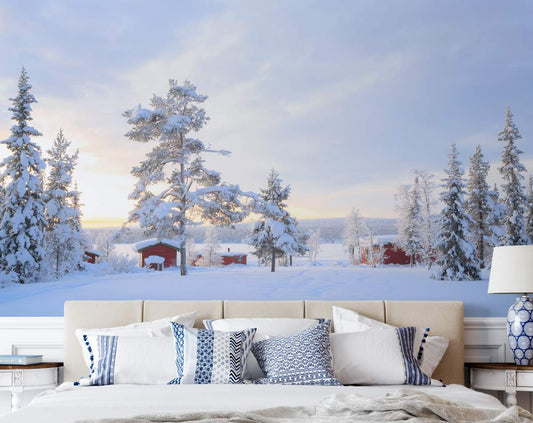 Snow Covered Winter Forest Customize Wallpaper | Bedroom Wallpaper