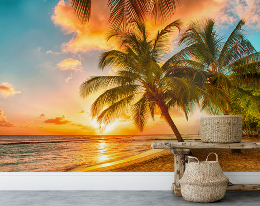 Sunset Ocean View Customize Wallpaper | Nature Wallpaper for Living room | Tree Wallpaper for Walls