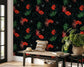 Red Flowers Decorative Tropical Palm Leaves Design Wallpaper