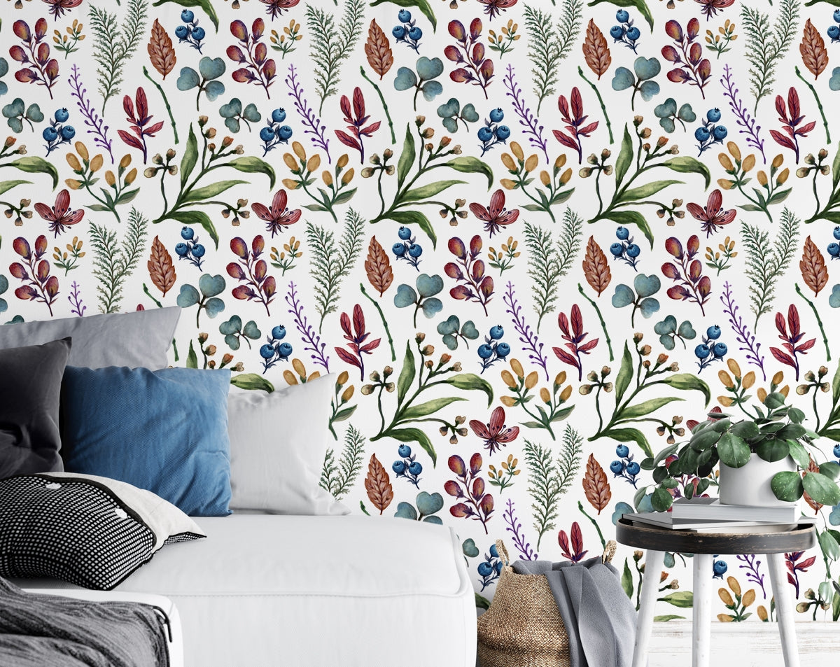 Wild Flower Hand Drawn Floral Bedroom and living Wallpaper Rolls