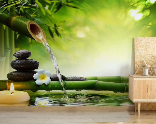 Pooja Room - Bamboo Water Fountain 3D Wallpaper
