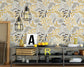 Botanical Artistic Yellow and Grey Floral Wallpaper Roll