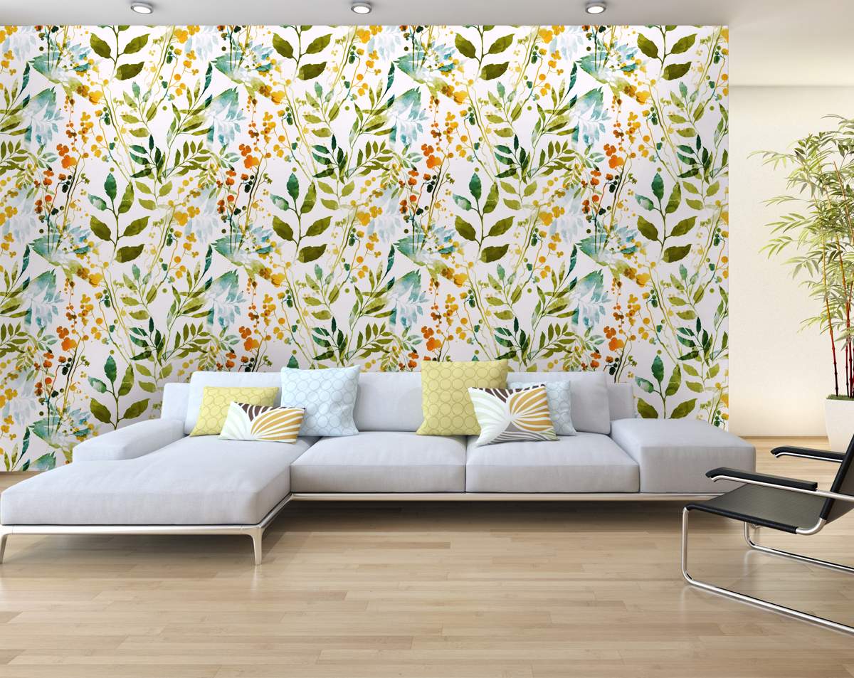 Herbs Flowers and Leaves Watercolour Wallpaper Rolls