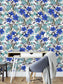 Navy Blue Flowers and White Watercolor Floral Wallpaper