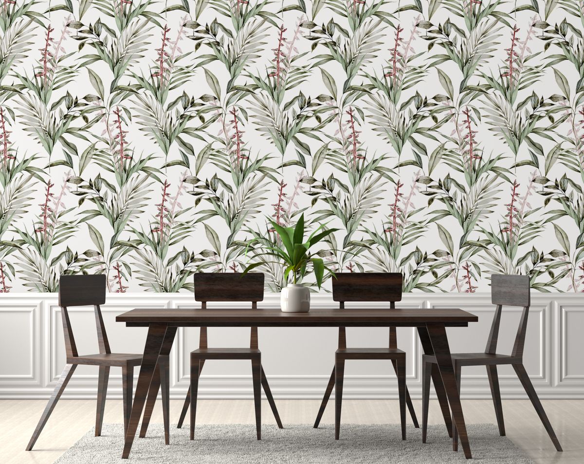 Green Leaves Tropical Modern Wallpaper