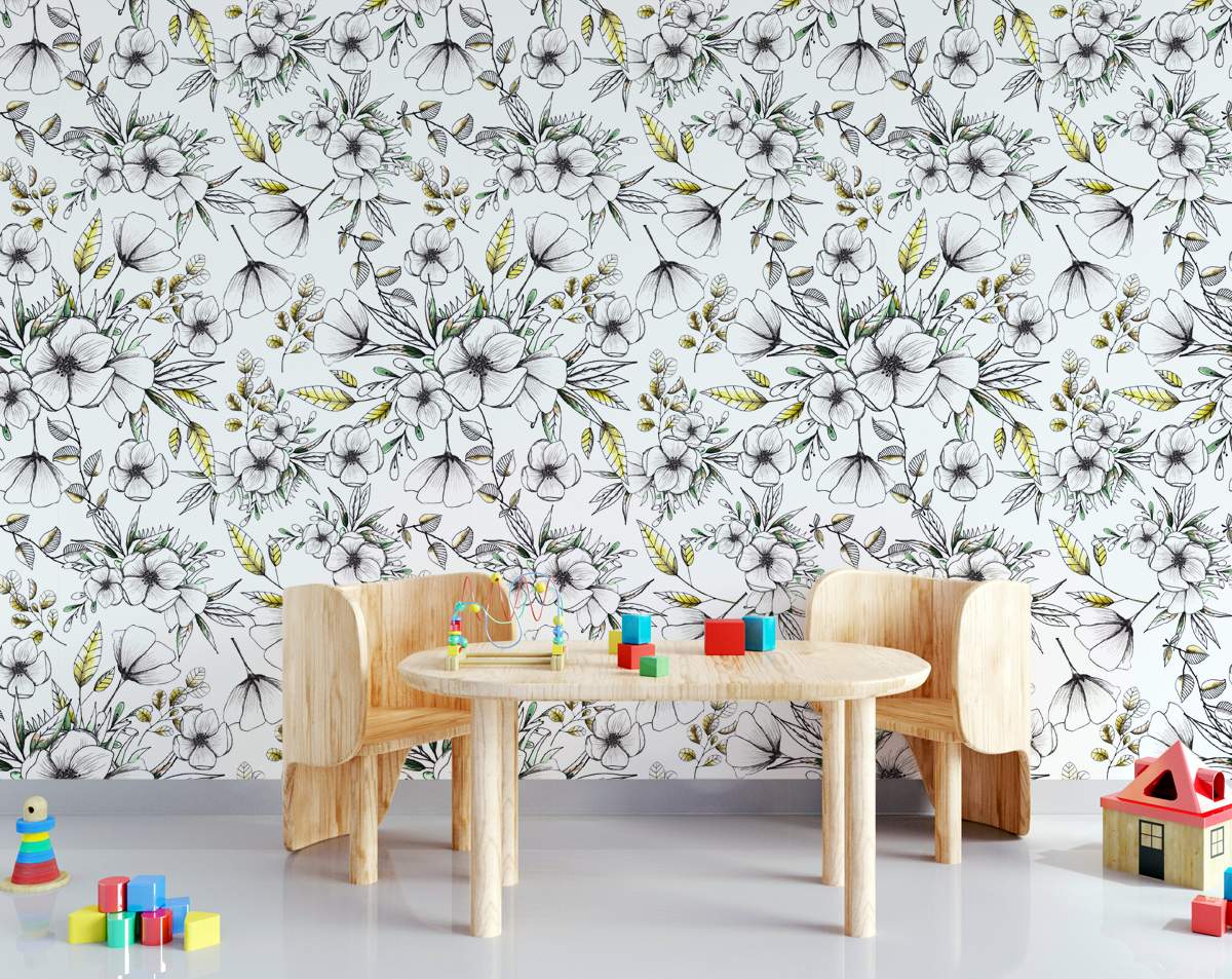 Beautiful Hand painted Flowers and colourful leaves Wallpaper Rolls