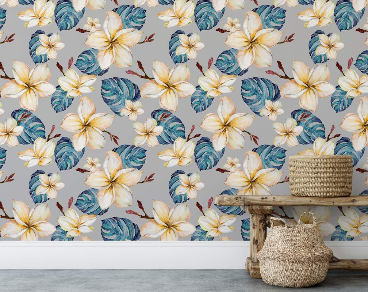 Hand Painted Watercolour White and Yellow Flowers Wallpaper Rolls