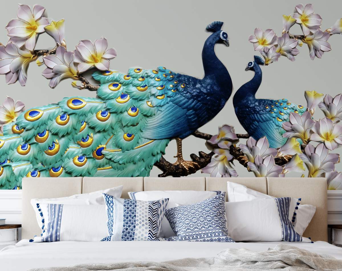 3D Wallmural Beautiful Peacock Wall Painting