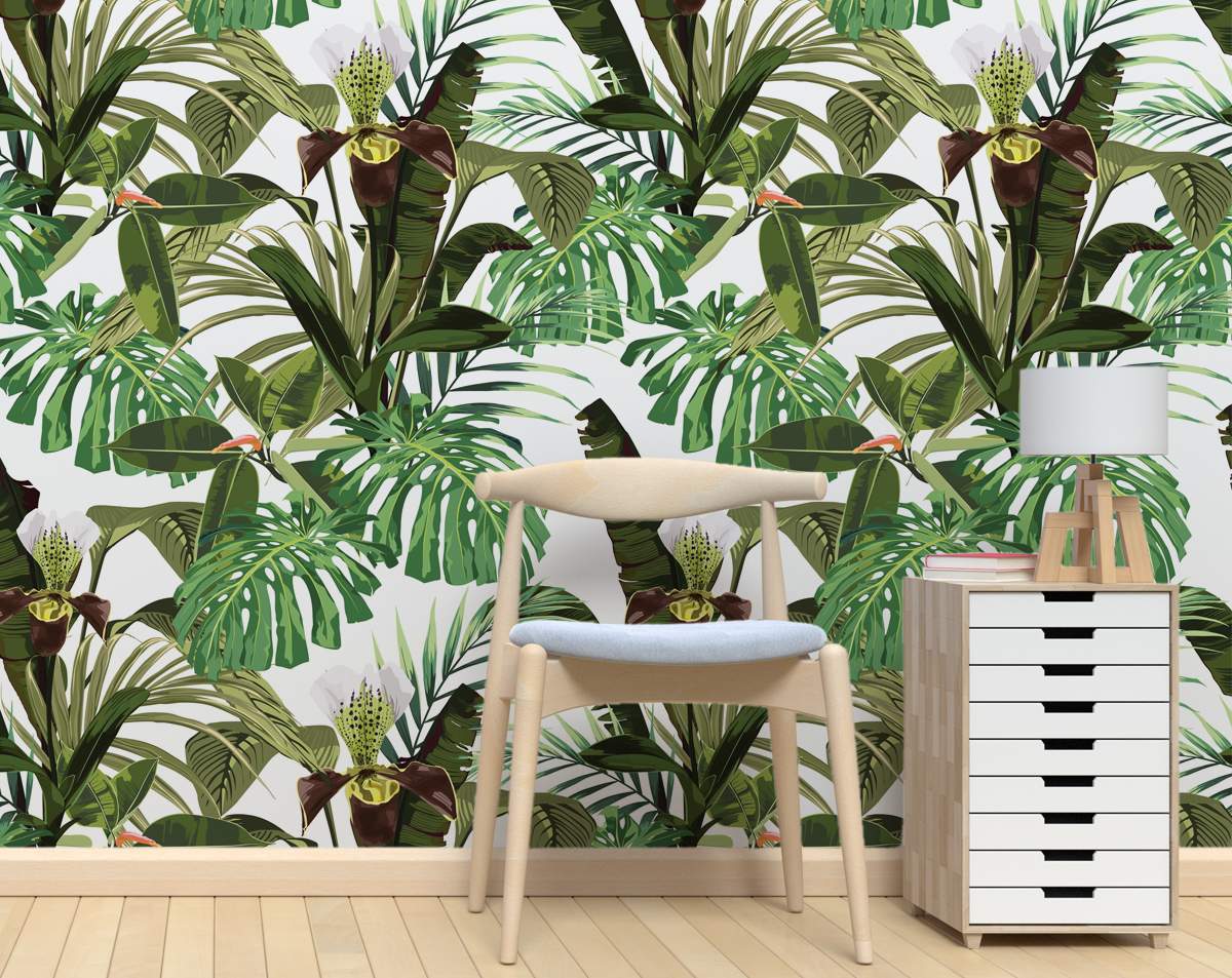 Orchid Palm Banana Leaves Wallpaper Rolls – Home Decoram