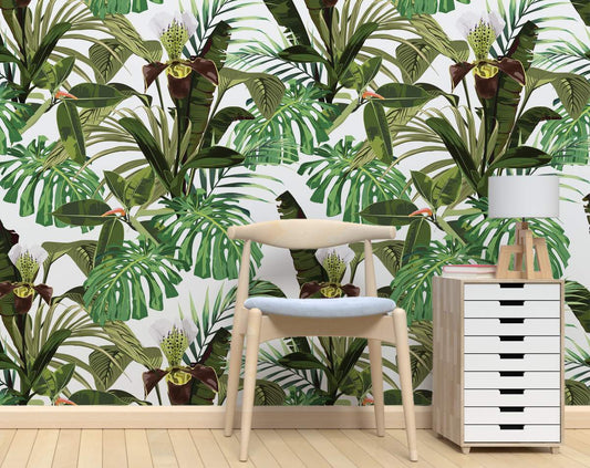 Orchid Palm Banana Leaves Wallpaper Rolls
