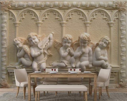 Five Little Marble Angel with Wings Wallpaper 3d Wall Mural