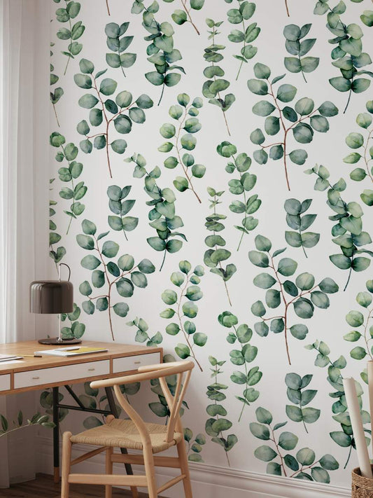 Watercolour Eucalyptus Leaves and Branches Wallpaper Roll