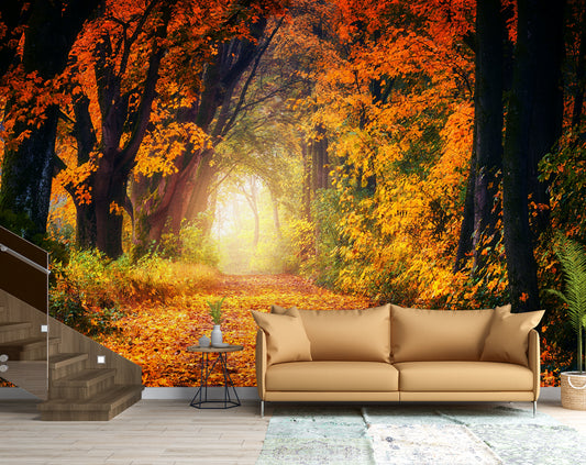 Orange Leaves Forest 3D Wallpaper