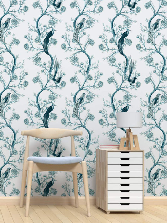 Blue Koel And Flower Wallpaper Rolls