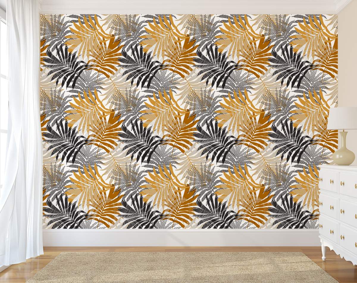 Stylish Trendy Hand Drawn Palm Leaves Half Tone Wallpaper Wallpaper Rolls
