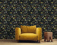 Forest Flowers Wall Design Wildflowers and Berries Dark Botanical Retro Wallpaper