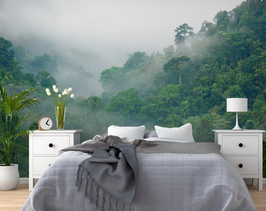 Foggy Mountain Forest 3D Landscape Wallpaper