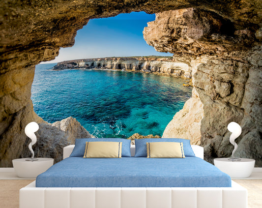 Blue Ocean With Rock 3D Wallpaper