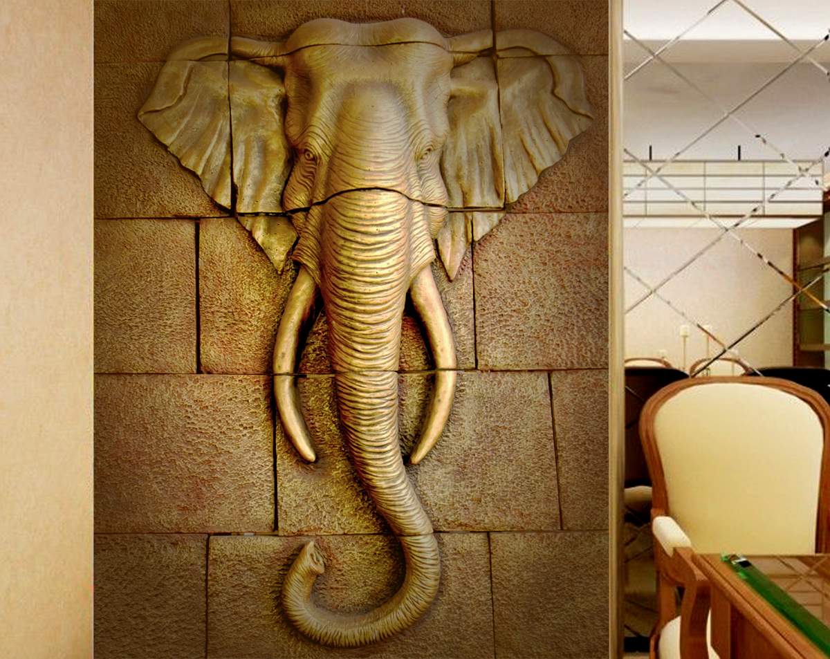 3D Golden Elephant Face Wallpaper