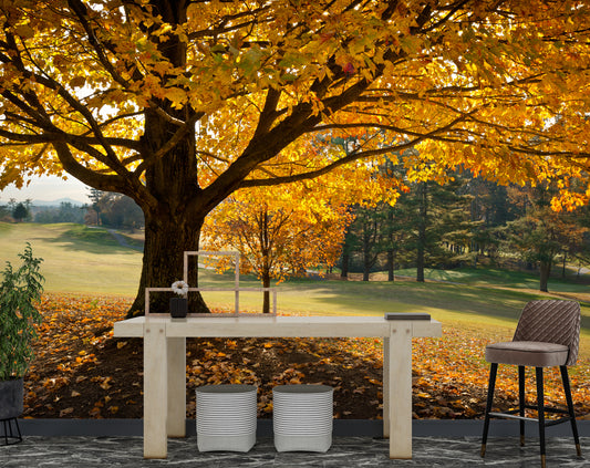 Yellow Leaves Tree Custom 3D Wallpaper