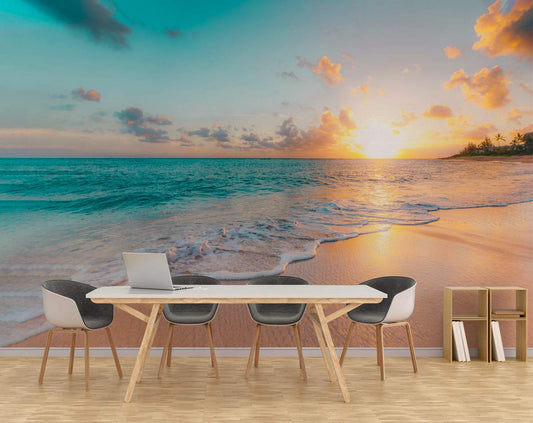 Sunset Beach View 3D Wallpaper, Nature Wallpaper, Blue Wallpaper