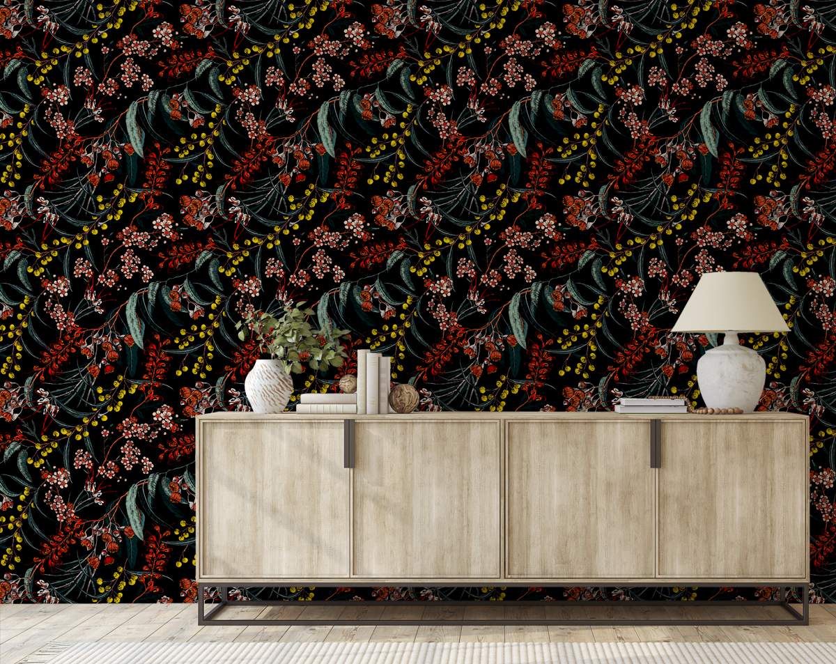 Australian Beautiful Floral Design With Dark Background Wallpaper Rolls