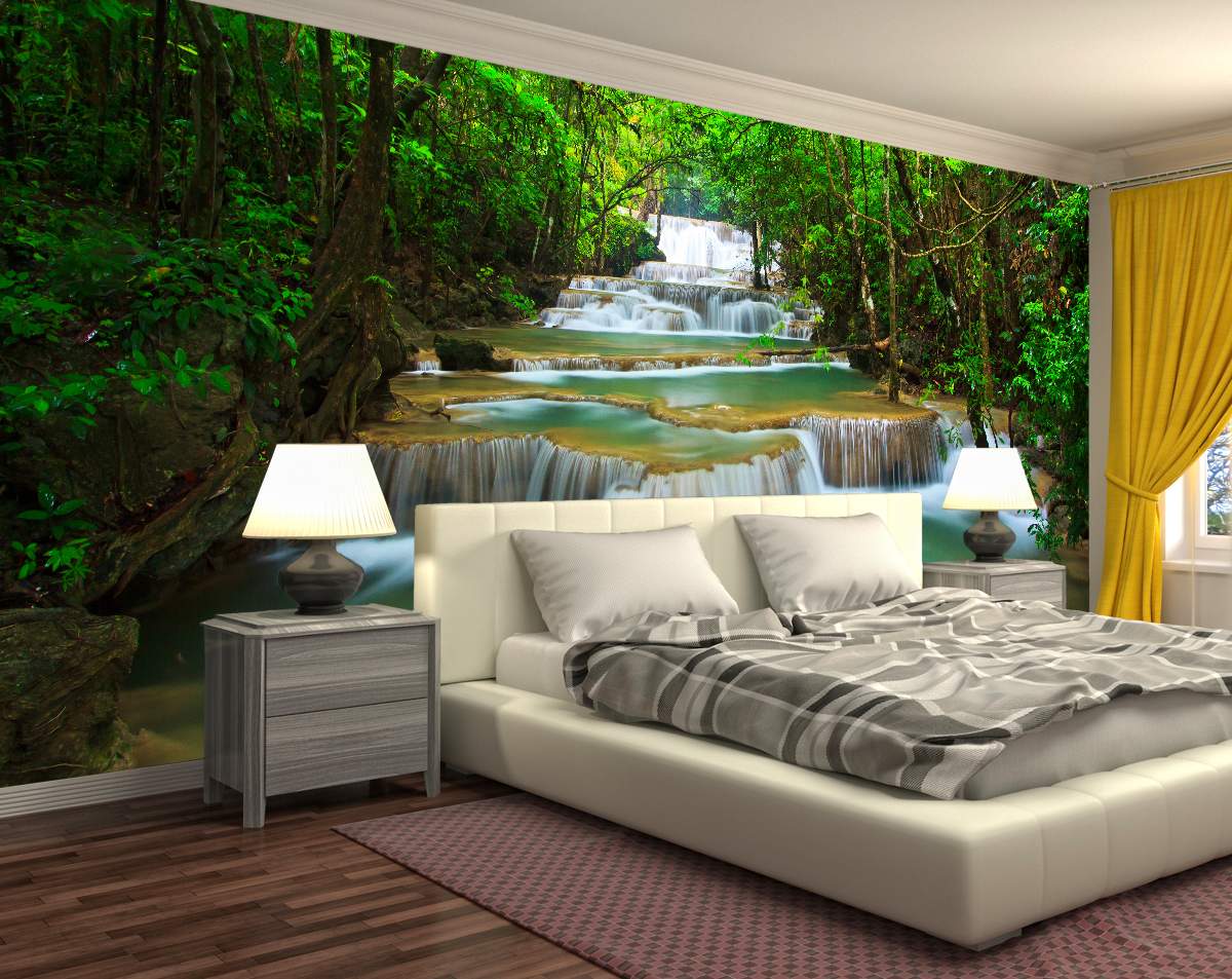 bed Waterfall Green Nature Landscape Wallpaper