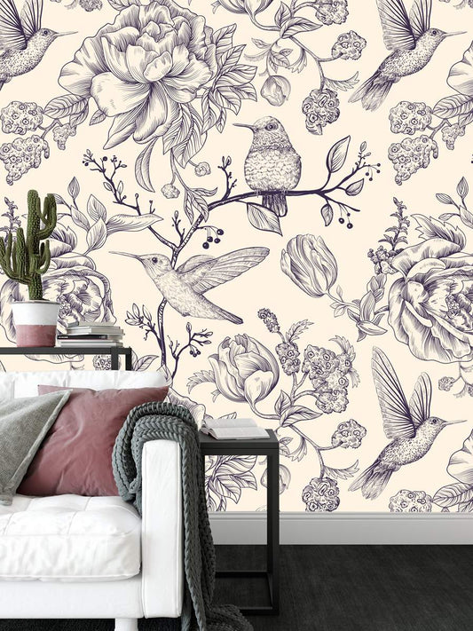 Hummingbirds Sketch Wall Art Wallpaper Birds Wallpaper Rolls