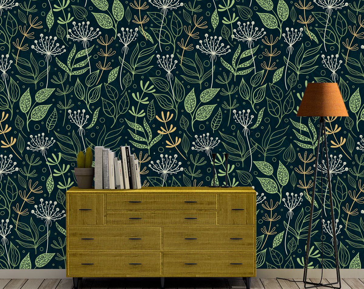 Vintage Green Leaves Tropical Wallpaper