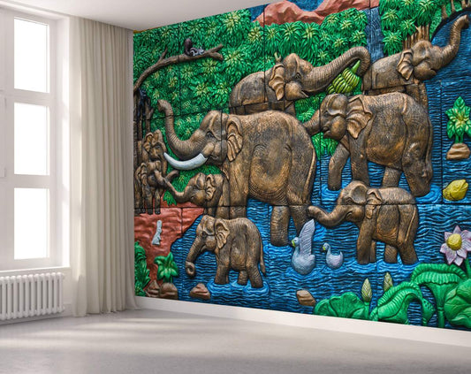 Colourful Jungle Theme 3D Wall Mural Wallpaper