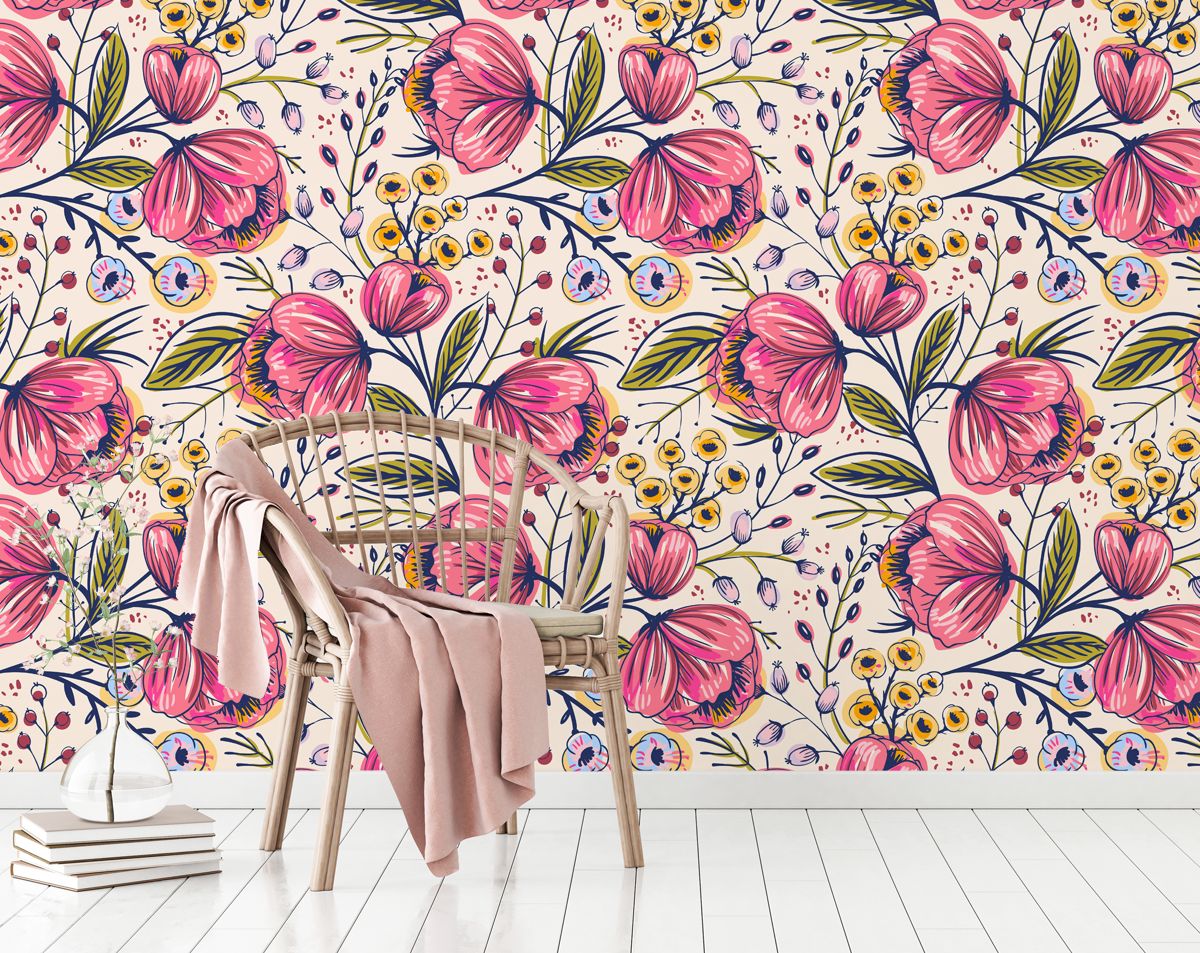Beautiful Pink Flower Home Decor Wall Art Wallpaper
