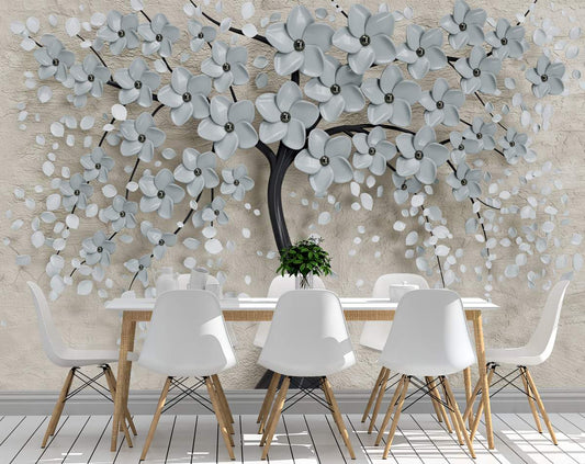 Dining Room - Beautiful Tree 3D Wallpaper for bedroom, Black and Grey Tree Wallpaper