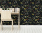 Forest Flowers Wall Design Wildflowers and Berries Dark Botanical Retro Wallpaper