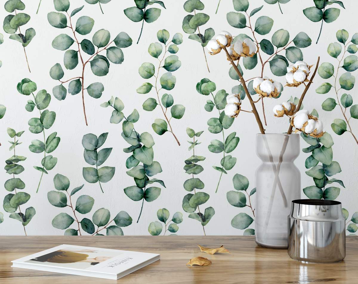 Watercolour Eucalyptus Leaves and Branches Wallpaper Roll