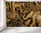 Living Room - Wooden Art wallpaper, Jungle Animals 3D Wall Mural