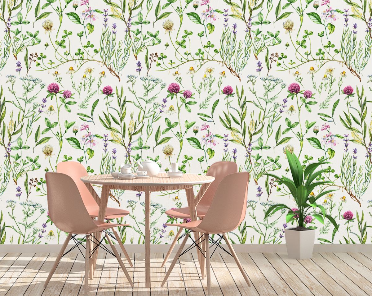 Wild flowers wallpaper Floral Wallpaper Watercolor Wallpaper Home Decor
