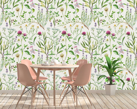 Wild flowers wallpaper Floral Wallpaper Watercolor Wallpaper Home Decor