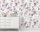 Watercolour Pink Flowers And Leaves Wallpaper For Living Room