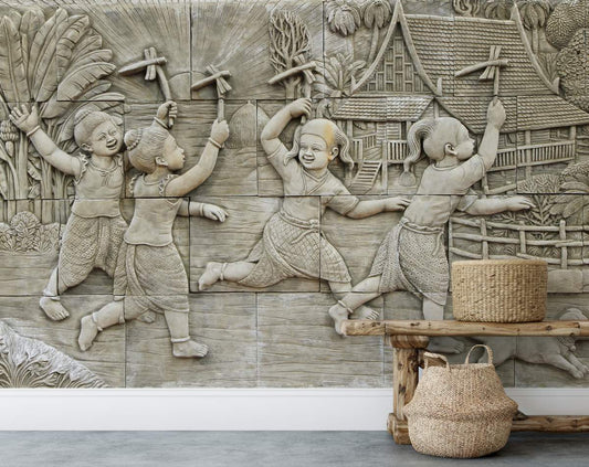 3d Mural Wallpaper, Kids are Playing 3d Wallpaper, Wallpaper 3d for Living Room