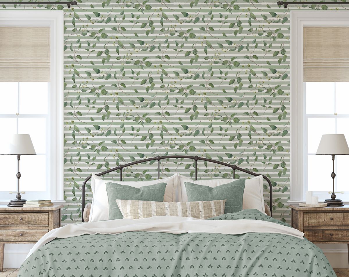 Mint Leaf Stripes Decorative Wallpaper Rolls