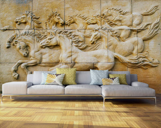 Running horses sculpture 3d mural wallpaper