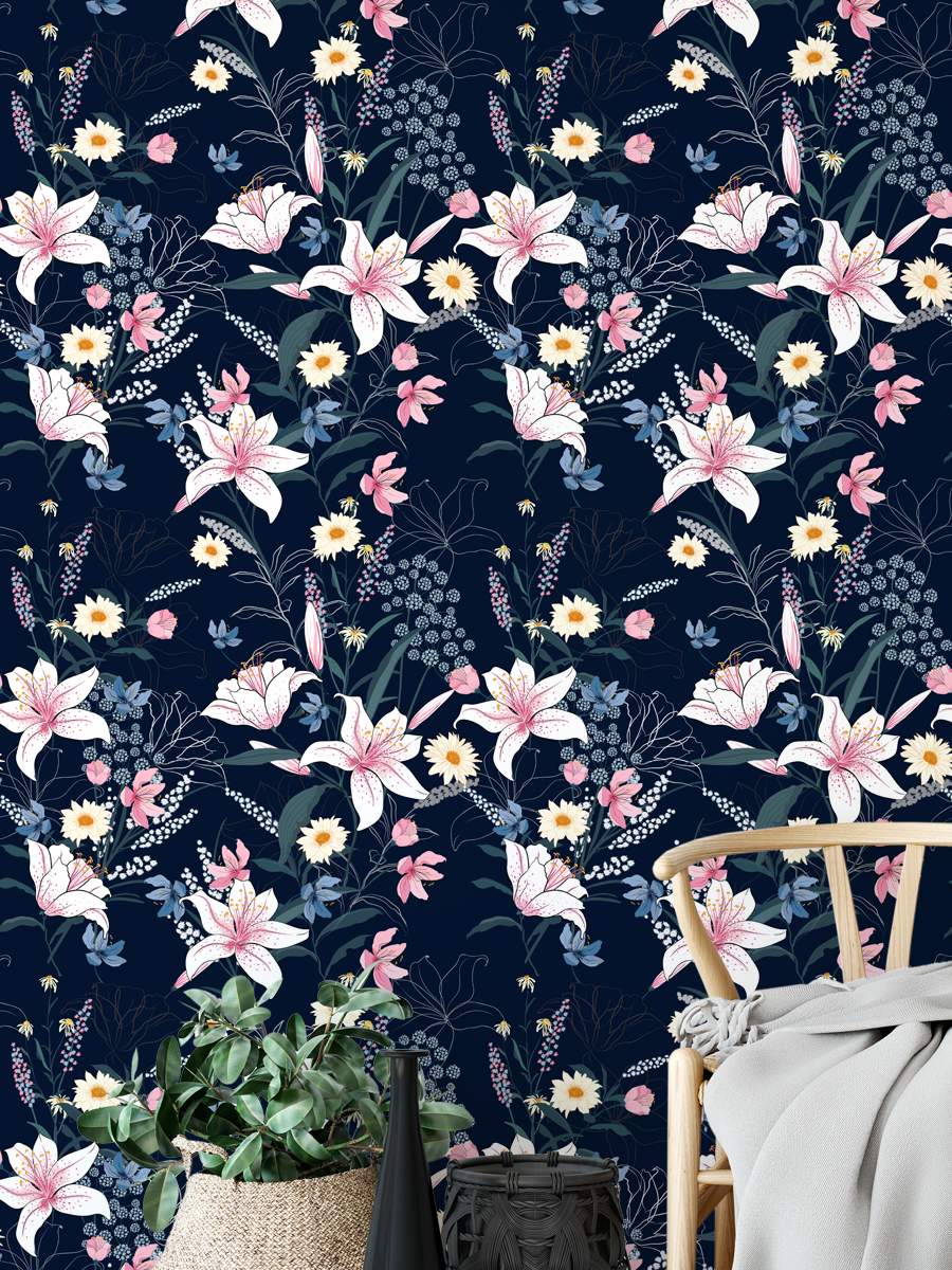 White Lili Floral  Wallpaper Rolls