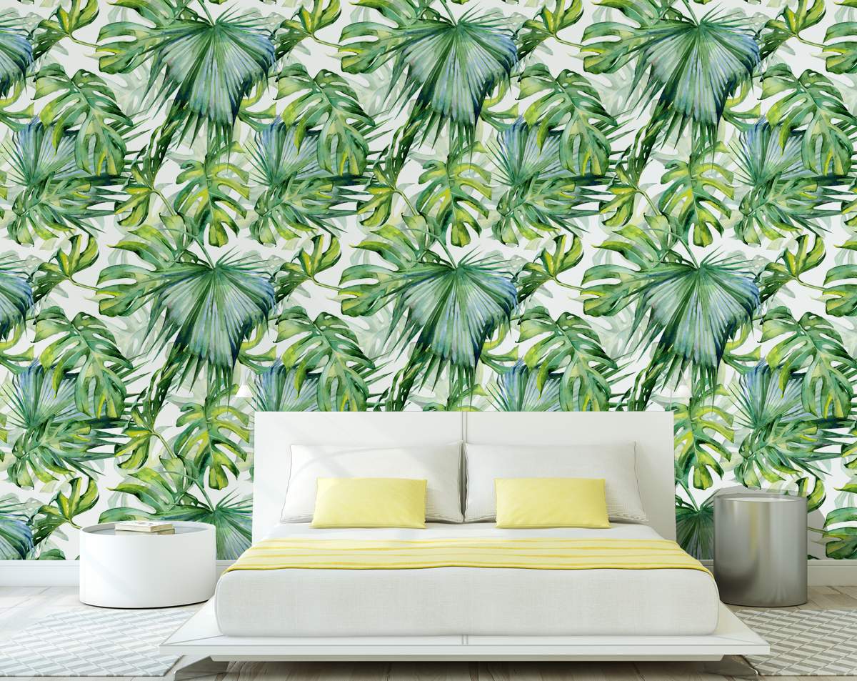 Watercolour Jungle Tropical Leaves Hand Painted Wallpaper Rolls