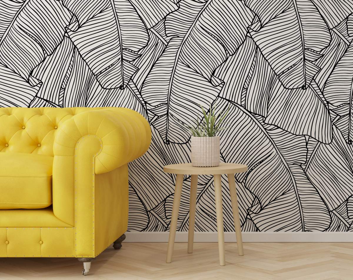 Stylish Trendy Monochrome Banana Leaf Wallpaper Rolls