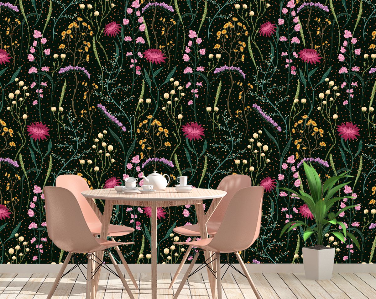 Vintage Floral Pattern Wallpaper, Wild Flowers Wallpaper – Home Decoram