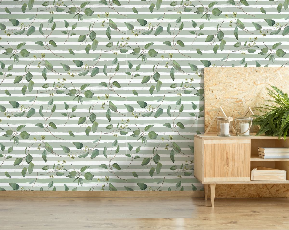 Mint Leaf Stripes Decorative Wallpaper Rolls